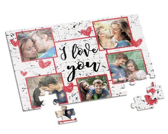 Un collage con cuori su puzzle A4