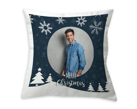 cuscino classico con grafica bianca e blu