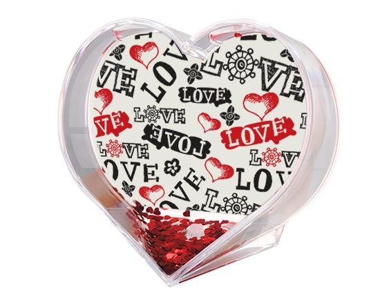 Palla di neve cuore con scritte nere