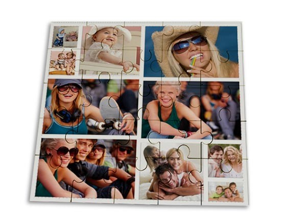 Collage di foto e immagini su puzzle quadrato