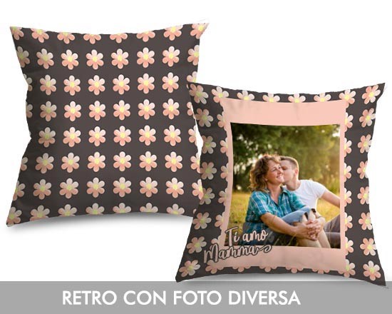 Cuscino con foto e grafica con fiori