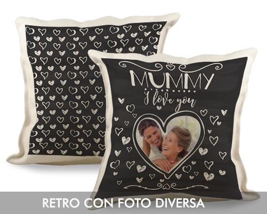 Cuscino in juta con grafica con cuori