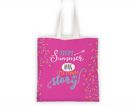 Borsa shopping con grafica rosa e decori