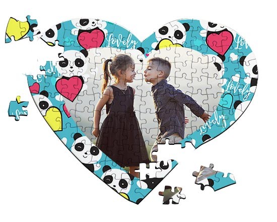 Puzzle cuore con panda e cuoricini