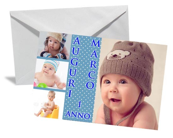 Personalizza questo bigliettino d'auguri dalla grafica celeste