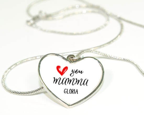 collana con ciondolo a cuore e dedica