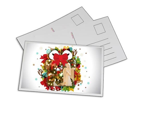 pacco regali raffigurato su cartolina personalizzata
