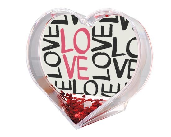 Palla di neve cuore con scritte d'amore