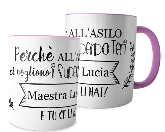 Tazza con grafica e scritte stilizzate