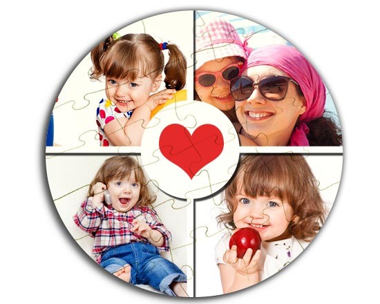 Puzzle rotondo in legno con collage 4 riquadri
