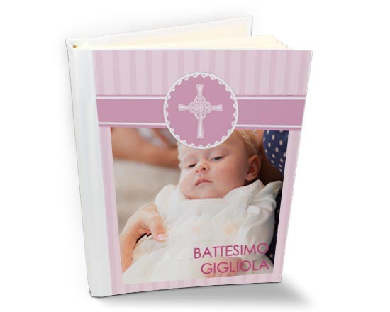 album retro in pelle con grafica battesimo