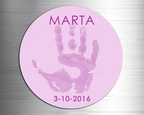 Calamita tondapersonalizzata con grafica Impronta rosa