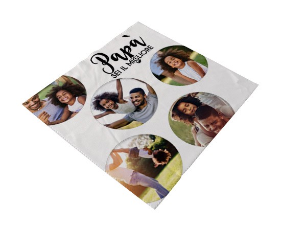 Pezzolina occhiali con grafica collage con cerchi