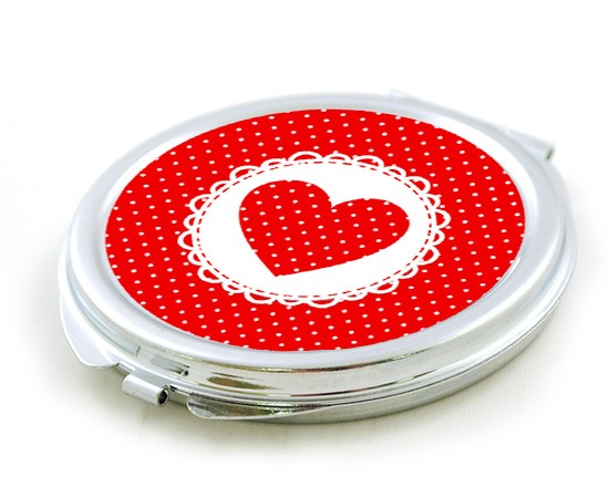 Specchietto tondo da borsetta Cuore rosso