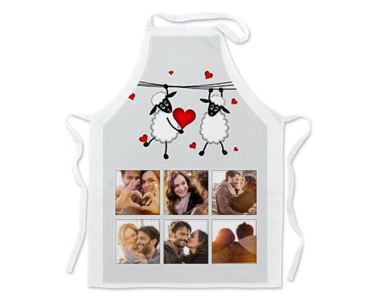 Cuori e pecorelle su grembiule bianco