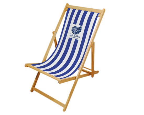 Sedia sdraio con fasce bianche e blu