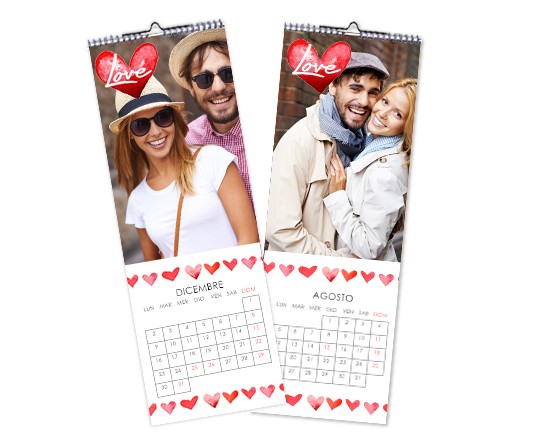 calendario slim con grafica con cuori