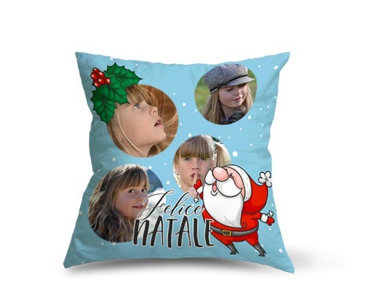 cuscino con foto collage e Babbo Natale