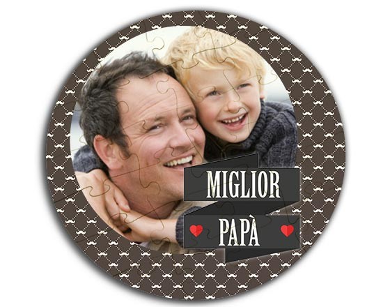 Puzzle in legno rotondo con grafica festa del papà
