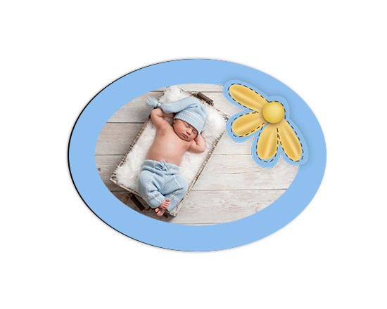 Cornice blu con fiore per foto calamita ovale