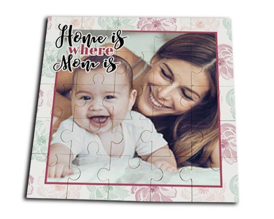 Puzzle legno quadrato Home is mom