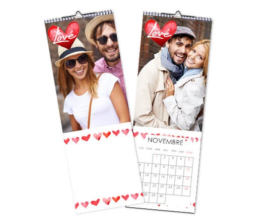 calendario slim con grafica con cuori