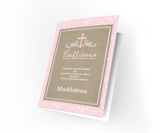 Card per il battesimo con grafica nel colore rosa