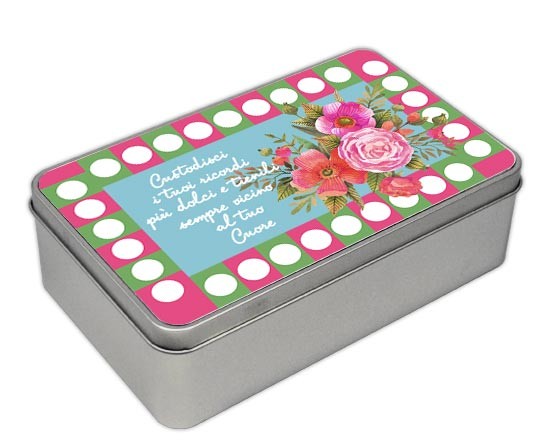 Scatola di latta rettangolare Shabby flowers