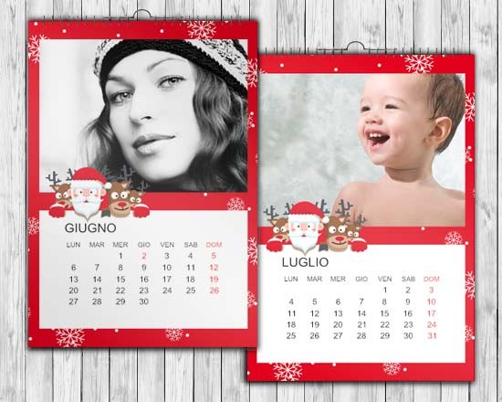 Calendario multipagina con grafica di babbo natale e renne