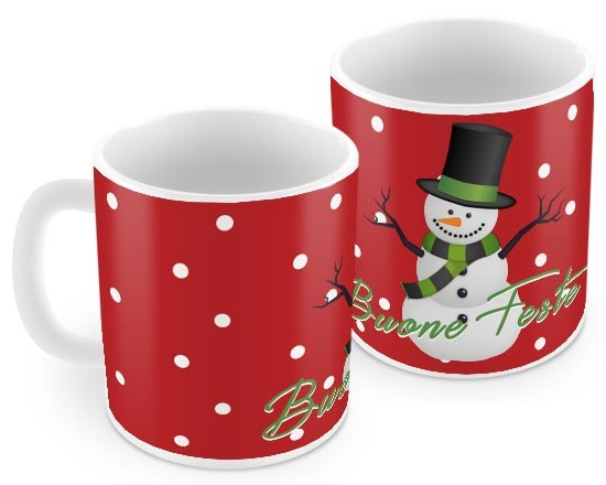 Tazza con pupazzo di neve e pois bianchi