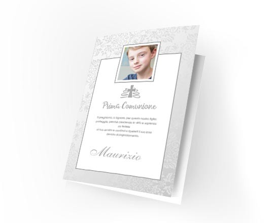 Card per la prima comunione con grafica grigia