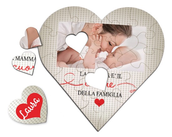 Puzzle a cuore in legno Heart of family