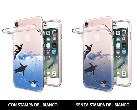 Cover Trasparente iPhone 8 Pinguini - con e senza stampa del bianco