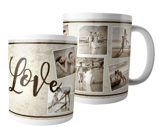 Grafica collage su tazza con foto