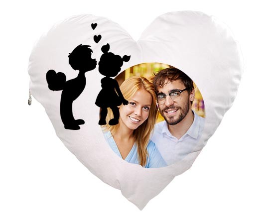 Cuscino cuore con piccoli bimbi e la tua foto