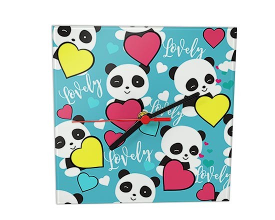 Orologio Quadrato in Vetro Lovely panda