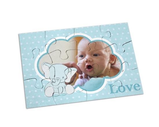 Foto puzzle con elefantino celeste