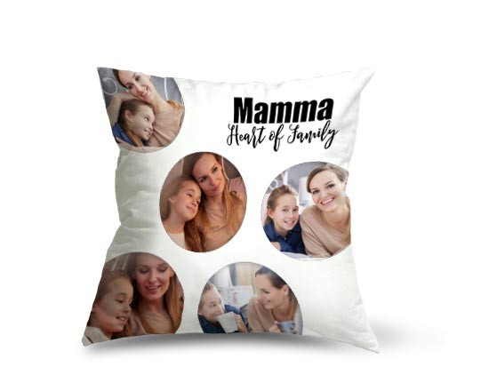 Cuscino quadrato con grafica collage con cerchi