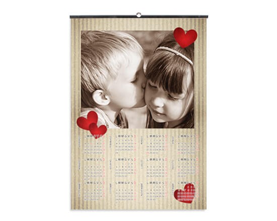 Grafica a tempa per s. valentino su calendario A3