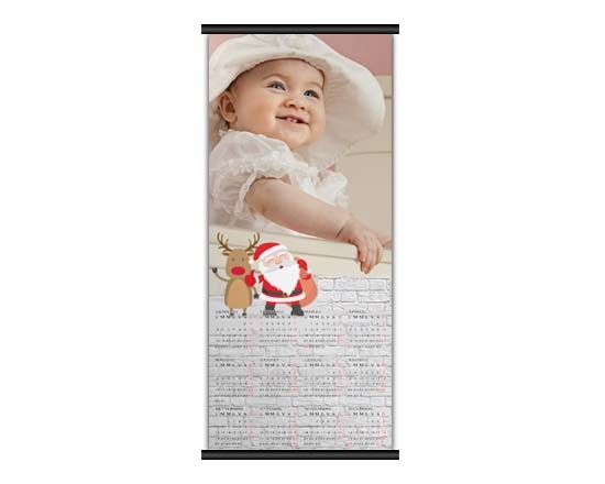 il calendario 30x70 dalla grafica natalizia con Babbo Natale e la renna