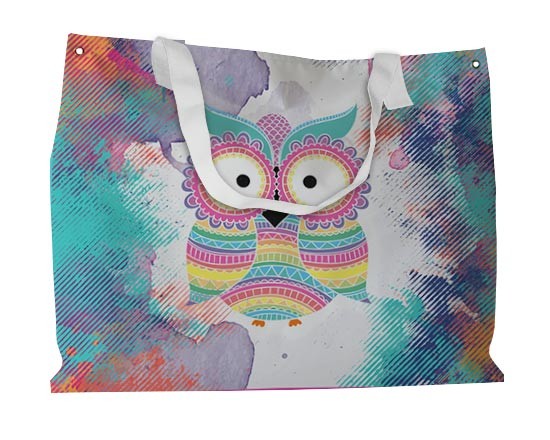 Gufo colorato stampato su borsa mare