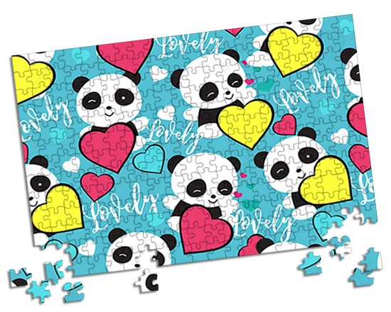 Puzzle A3 con panda stilizzati e cuori