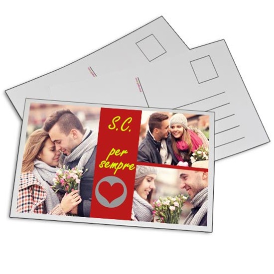 La cartolina con grafica dal collage rosso