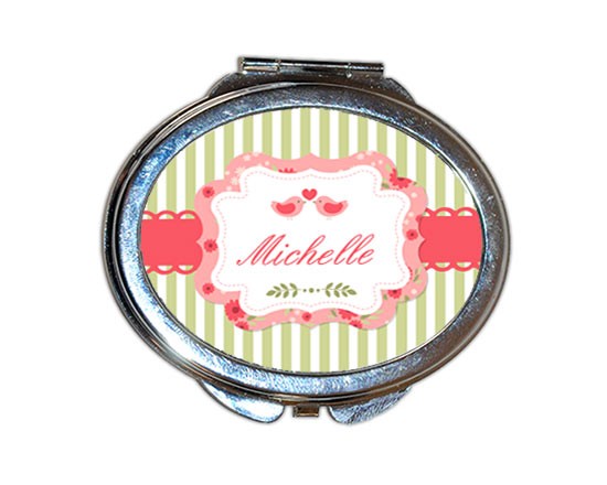 Specchietto ovale da borsetta Shabby rosa