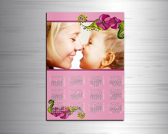 Calendario magnetico A3 Fiori Fucsia