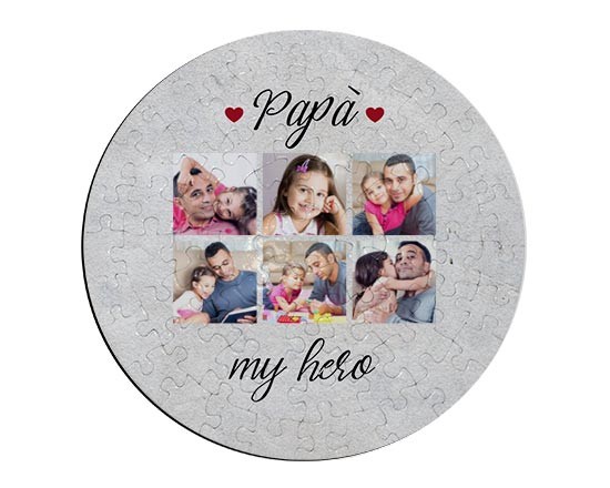 Grafica collage con cuori su foto puzzle