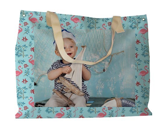 Borsa mare Fenicotteri con fiori