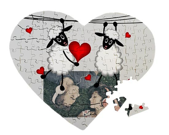 Puzzle cuore A3 con piccole pecorelle