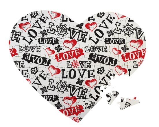 Puzzle legno cuore con scritte d'amore