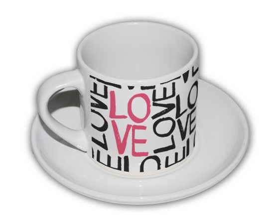 Tazzina da caffè con grafica con scritte